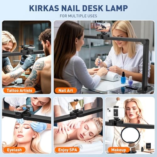 KIRKAS 34inch Large Half Moon Light for Nail Tech, 456 LEDs 3 Color Modes Infinitely Knob Arch Nail Light with Phone Holder Charging Function, Foldable Lighted Desk Lamp for Manicure, Handicraft-Black 7
