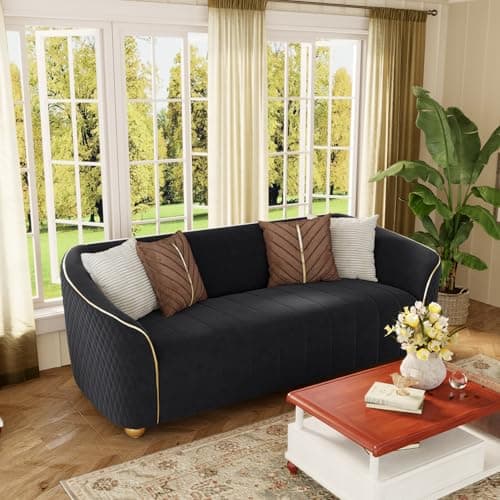 ANTTYBALE Luxury Velvet Sofa for Living Room,85" Mid-Century Modern Couch 3 Seater Sofa with Gold Legs & 4 Pillows,3 Seater Couch Upholstered Sofa for Living Room,Home,Office Apartment