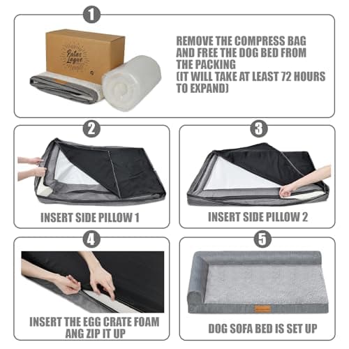 Patas Lague Orthopedic Dog Bed Large Sized Dog 36''X24'', Waterproof L Bolster Medium Pet Sofa Beds with Removable Washable Cover, Soft Comfortable Pet Couch Crate Mat with Nonskid Bottom, Black 7
