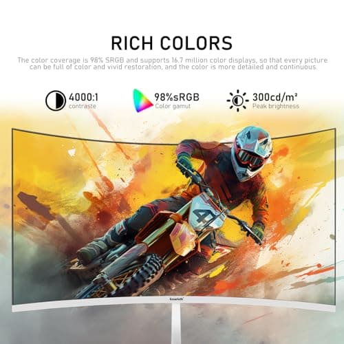 Gawfolk 27 Inch PC Computer Screen,1800R Curved Gaming 280Hz Monitors, FHD 1080p 1ms, Freesync, 98% sRGB,178 ° Angle View HDMI2.0、DisplayPort, Compatible with Wall-Mounted 100 * 100MM-White 5