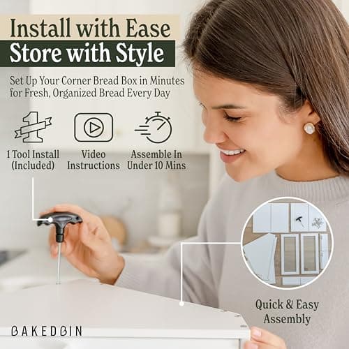 BakedBin Corner Bread Box for Kitchen Countertop - New 2026 Airtight Design - Extra Large, Double Layer White Breadbox, Vintage Storage for Homemade Bread, Under Cabinet Organizer 6