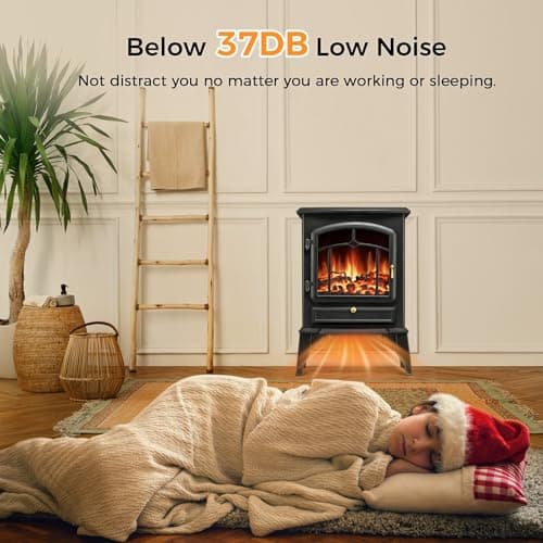 22" Electric Fireplace Heater,Freestanding Fireplace Stove with Realistic Flames,1000/1500W Fireplace Heater with Overheating Protection,Adjustable Flame Brightness(Black) 2