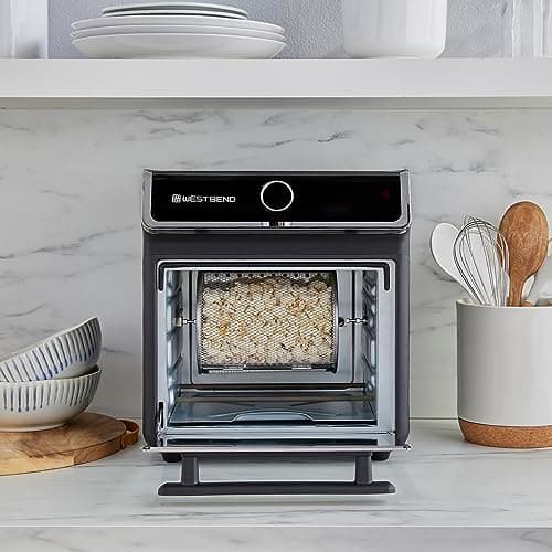 West Bend Air Fryer Oven 15-Quart Capacity with Digital Controls Easy-View Door and 16 Cooking Presets, Includes Eight Cooking Accessories, 1000-Watts, Black 8