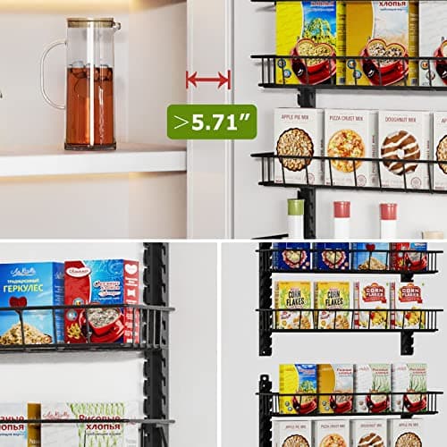 Churboro Over the Door Pantry Organizer Rack with 9 Adjustable Baskets, 9 Tiers Dual-use Hanging or Wall Mount Spice Rack Organizer, Black 6