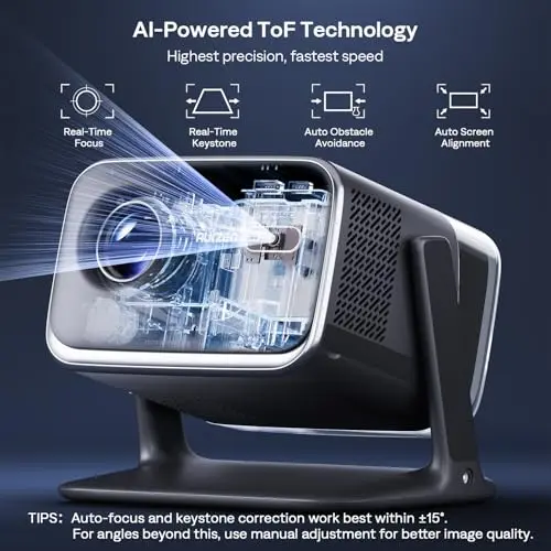 Aurzen BOOM mini Google TV Smart Projector with WiFi and Bluetooth, Voice Control, Family Mode, 20W Dolby Audio, Real-Time Focus, 4K Supported Movie Projector for Bedroom/Home Theater/Outdoor, Black 8