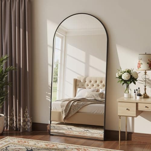 LadyNow Full Length Mirror, 76"x34" Arched Floor Mirror Freestanding, Floor Standing Full Body Mirror with Stand for Bedroom, Hanging Mounted for Living Room Cloakroom, Black