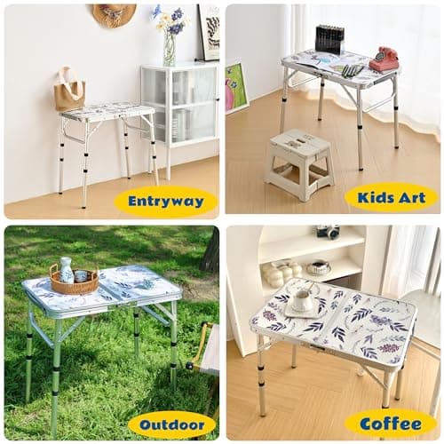 Yriuat Folding Camping Table 2ft Portable Pinic Table Adjustable Height Small Card Table Aluminum Foldable Lightweight with Carry Handle for Outdoor Indoor Hiking Camp BBQ Beach (Misty Lilac) 6