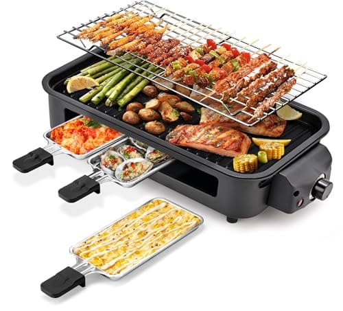 Pukomc Electric Indoor Grill,2 in 1 Indoor Grills for Kitchen with Grill Net & Non-Stick Cooking Removable Plate, Temperature Control, Dishwasher Safe, 1700W Black