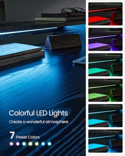 VASAGLE Electric Standing Desk with Drawers, 47.2 x 23.6 Inches, Sit Stand Desk with Power Outlet and LED Lights, Adjustable Height, Storage Shelf, 3 Memory Buttons, for Home Office, Ink Black 9