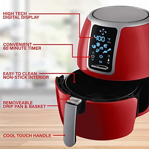 Brentwood Large Electric Digital Air Fryer, Timer & Temp. Control (4-Quart, Red) 8