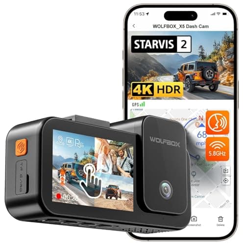 WOLFBOX X5 3 Channel 4K Dash Cam, STARVIS 2 IMX678,4K+2.5K+1080P Front and Rear Inside Triple Car Camera, Included 128GB Card, Voice Control, 5.8GHz WiFi GPS, Touch Screen, Support 512GB Max
