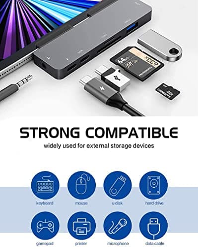 iPad Pro USB C Hub Adapter for iPad Pro 2024 M4 M2 M1,7-in-1 Hub with 4K@60Hz HDMI,3.5mm Jack,USB3.0,PD 60W,SD/TF Card Slot,iPad Air 4/5,iPad mini 6,iPad pro 13 12.9 Accessories 6