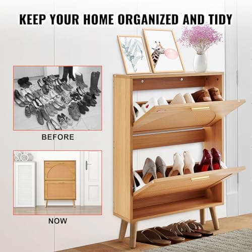 VEVOR Shoe Storage Unit with 2 Hinges Large Capacity Particle Board Shoe Rack for Heels Boots Hallway Hallway Living Room 60 x 17 x 88 cm 6