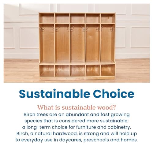 ECR4Kids 5-Section Coat Locker with Bench and Cubby Storage, Classroom Furniture, Natural 7