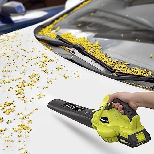 SEYVUM Leaf Blower, 20V Cordless Leaf Blower with 2 Pcs Li-ion Battery, Electric Leaf Blower for Lawn Care, 320CFM 150MPH Battery Powered Leaf Blower, for Patio, Garden Cleaning, Fast Charger Included 6