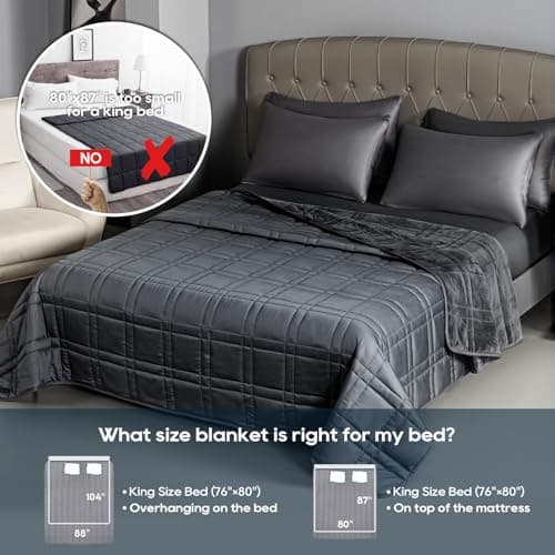King Size Weighted Blanket 20lbs(88''x104'', Dual-Sided), Reversible King Weighted Blanket with Cozy Warm Velvet & Cooling Tencel Fabric for Adults & Couple All Season - Carry Bag Included, Dark Grey 5