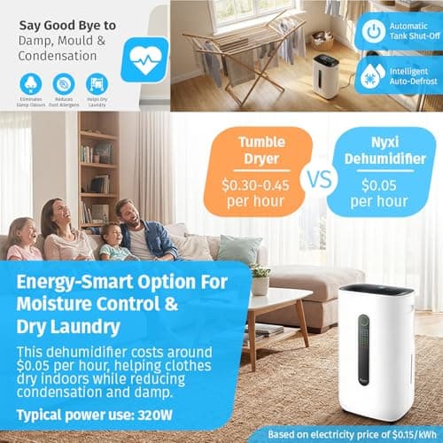 Nyxi 4,500 Sqft / 50 Pints Compressor Dehumidifier, Smart Digital Humidity Control, XL Water Tank 1.7 Gallon, Drain Hose Option, 24-Hour Timer, Removes Moisture for Home, Laundry, Office 5