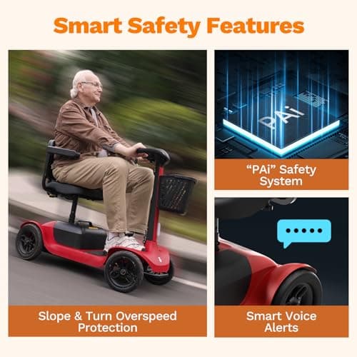 Glashow S1 Folding 4-Wheel Mobility Scooter for Seniors – 25-Mile Range, 6.2 mph, All-Terrain Electric Scooter with Adjustable Swivel Seat, 265 lb Capacity, Removable 24V 20Ah Battery – Red 5