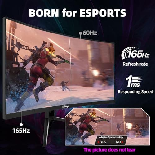 34 Inch 4K Curved Gaming Monitor, (3440x1440 ) 165Hz Ultrawide Computer Monitor, HDR, 1500R, 125% sRGB, DCI-P3 92%, HDMI/DP and Built-In Speaker Support Wall- Black 5