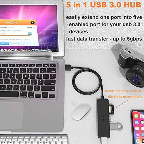 USB Hub 3.0 Splitter, TSUPY USB 3.0 Hub Multi USB Adapter Port Expander with 4ft Cable, SD/TF Card Reader & 3 USB 3.0 Ports Compatible for PC, Laptops, Surface Pro, MacBook, iMac Pro 8