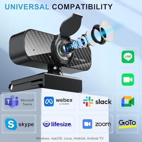 Webcam Full HD 1080P with Built-in Microphone and Rotatable Tripod, Carbon Fiber Board and Privacy Cover, Auto Light Correction, Adjustable FOV, Plug&Play for Zoom/Skype/Facetime/YouTube, Laptop/PC 7