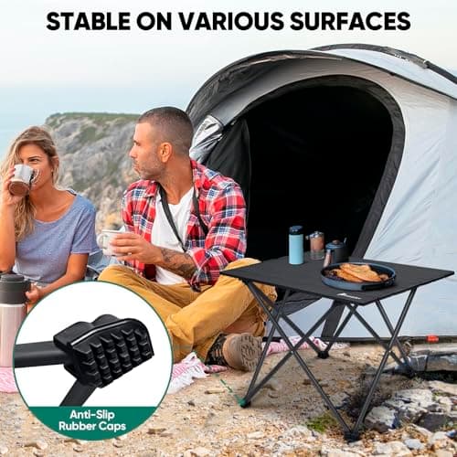 PTEROMY Medium Folding Camping Table, Portable Beach Table with Ultralight Aluminum Tabletop for Travel, Outdoor, Camping, Picnics, and BBQs (Black) 6