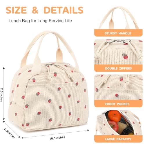 Bluboon Lunch Bag for Women Men Cute Corduroy Lunch Tote Bags Reusable Insulated Lunch Box Large Capacity Reusable Insulated Cooler for Work Picnic or Travel 6