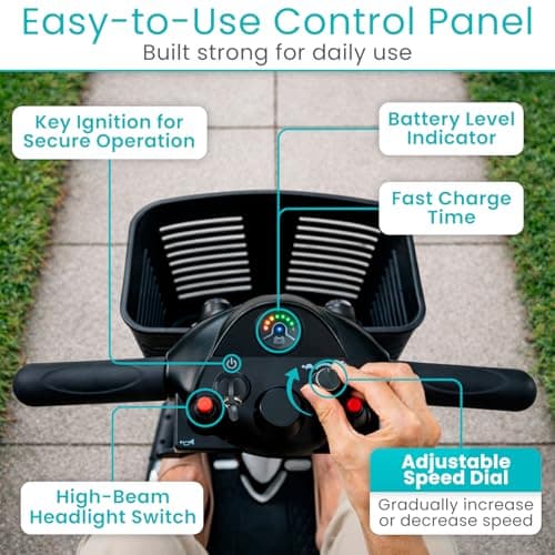 Vive 4 Wheel Mobility Scooter - Electric Powered Wheelchair Device - Compact Heavy Duty Mobile for Travel, Adults, Elderly - Long Range Power Extended Battery with Charger & Basket 7