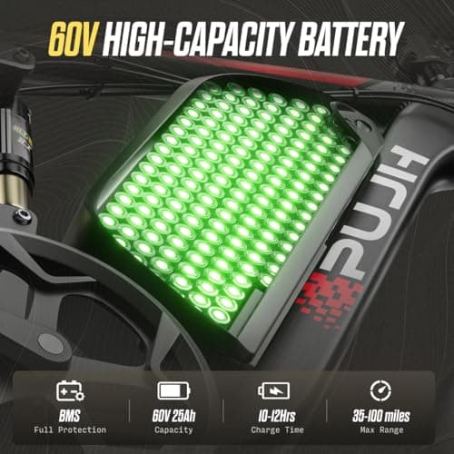 PUJH 6000W Dual Motor Ebike for Adults, 60V 20Ah Fast Electric Bike 45mph,Up to 110 Miles,24" Fat Tire Full Suspension Electric Bike for Snow Off-Road Commuter Mountain E-Bike for Men Women (Black) 2