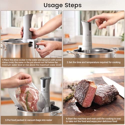 BLITZHOME Sous Vide Machine, 1100W Sous Vide Cooker with Accurate Temperature & Timer, Ultra Quiet Stainless Precision Immersion Circulator Device, Kitchen Gadgets with Recipes, White… 7