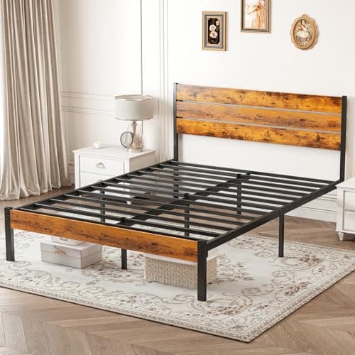 Sweetcrispy Queen Size Bed Frame with Headboard, 800LBS Mattress Foundation with All Sturdy Metal Support, Under Bed Storage, No Box Spring Needed, Easy Assembly, Rust Brown 8