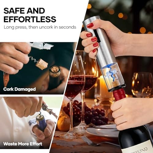 Crenova Electric Wine Opener, Rechargeable Wine Bottle Opener, Automatic Corkscrew with Vacuum Stopper, Aerator Pourer, Foil Cutter, Display Base, Gifts for Valentines Day New Home Wedding Birthday 5