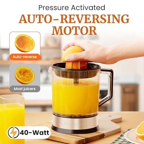 Elite Gourmet ETS740 BPA-Free 40-Watt Electric Citrus Juicer with 2 Cones, Compact, Large Volume, Pulp Control, Oranges, Lemons, Limes, Grapefruits with Easy Pour Spout, 1.2L, Black/Stainless Steel 5