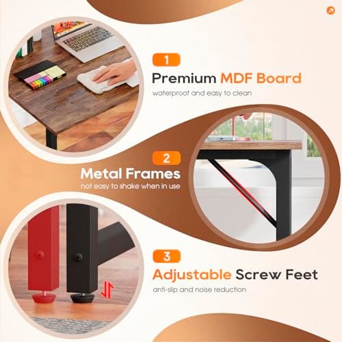 PayLessHere | 32 Inch Computer Desk | Brown | Office Desk with Metal Frame, Adjustable Feet | Water-Resistant, Scratchproof Surface | Sturdy Writing Table for Home Office or Study | Pack of 1 6