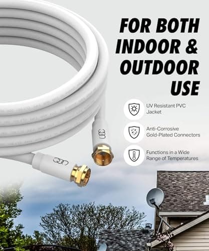 RG6 Coaxial Cable 25 Feet, White Coax Cord High Speed TV Cable Wire, Flexible CL3 Level in-Wall Rated-Digital Audio Video Satellite Cable Extension, Gold Plated Compression Connectors 5