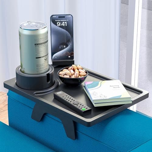 AllTrey Couch Arm Table, Clip On Tray Sofa Table for Couches, Sofa Arm Tray for TV Dinners, Cup Holder, Remotes, Drinks, Coffee, Snacks and Small Space