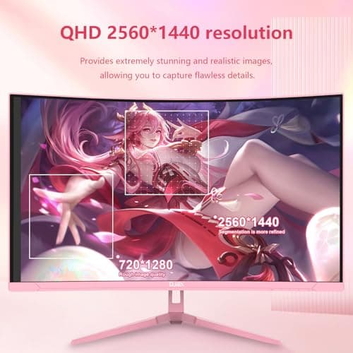 DJiEX 27 inch Curved Pink Gaming Monitor 180Hz,QHD(2560 ×1440),1ms,1800R,VA Screen,FreeSync,Low Blue Light, Flicker Free,Eye-Care, DP, HDMI Port for Gaming Home Office,Supports Wall Mount (75 * 75mm) 3