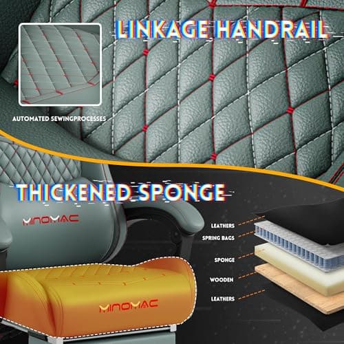 MINOMAC Gaming Chair,Ergonomic Computer Gaming Chair,400lb Load-Bearing,Retractable Footrest/Waist Support/Ergonomic Backrest[Spring + 4D Sponge] (Green) 5