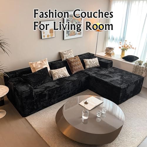 Black sectional couches for Living Room Corduroy Couch，104" Cloud Sectional Couch with L-Shape Chaise， Modern Modular Sofa, Deep Seat Comfort, No Assembly Required(Plush Corduroy Fabric) 9