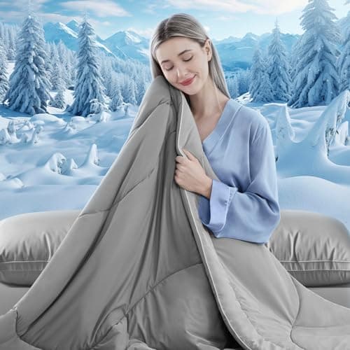 FineMay Cooling Comforter Queen Size, Double-Sided Cooling Blanket for Hot Sleepers & Night Sweats, Arc-Chill Q-Max > 0.4 Breathable Ice Blanket, Lightweight Cold Comforter (80''x90'', Light Grey) 5