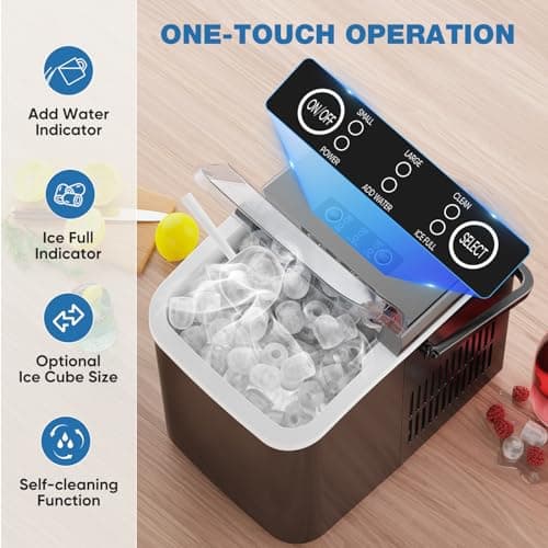 Sweetcrispy Countertop Ice Maker Machine, Portable Self-Cleaning Ice Machine with Ice Scoop, Basket and Handle, 9 Cubes in 6 Mins, 26.5lbs/24Hrs, 2 Sizes of Bullet Ice for Home Kitchen, Coal Black 5