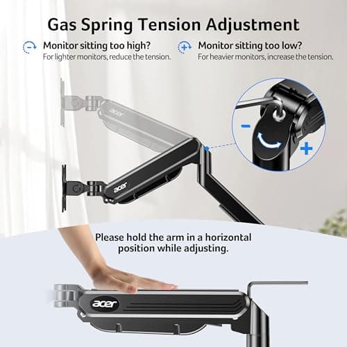Acer Single Monitor Mount, Fully Adjustable Monitor Arm Fits 17 to 34 Inch Screens, Gas Spring VESA Mount with C-Clamp & Grommet Base, Computer Desk Arm with Tilt Swivel Rotate Supports 4.4-19.8 lbs 8