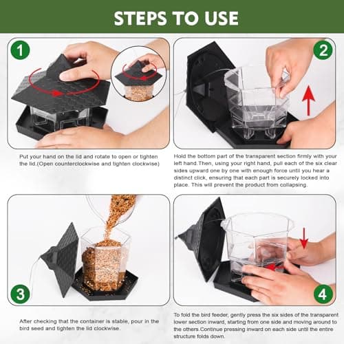 Gbekery Bird Feeders for Outdoors Hanging,Retractable Foldable Design Wild Bird Seed Feeders for Outside, 1 Pack 5