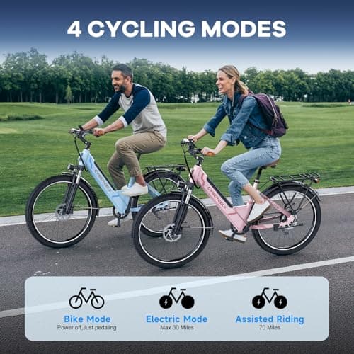 Aoango 1000 Peak Electric Bike for Adults,up 80 Miles Removable Battery Ebike, 26" Electric E Bike with 7-Speed,Adult Electric Bicycles for Commute Beach Snow White Womens All Terrain 7