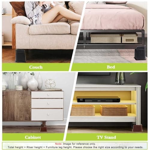 Yookwutar Bed Risers 2 inch, 3 inch, 4 inch, 6 inch, 8 inch Heavy Duty, Oversized Furniture Riser for Couch Sofa Table Chair Leg Frame Dorm, Support up to 6000 Lbs (Black 4 Pack, 3 inch) 5