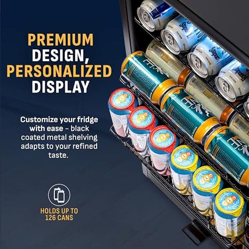 NewAir 126 Can Beverage Refrigerator | Freestanding Small Mini Fridge for Bedroom with Glass Door | Drink Cooler with Adjustable Shelves, Quiet Cooling & Locking Door | Black 6