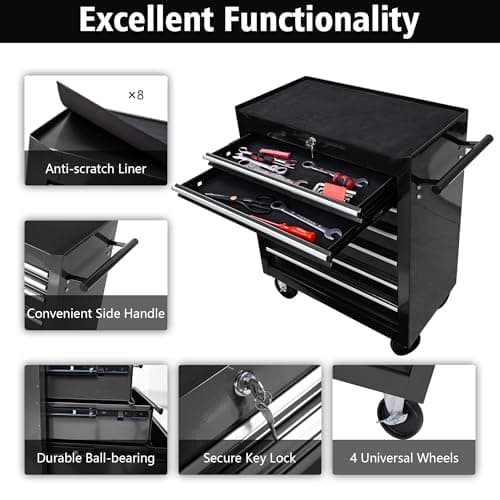 7-Drawer Rolling Tool Chest, Modular Tool Cabinet with Brake Casters & Removable Drawers, Workshop Toolbox Cart for Factory/Garage, Black 7