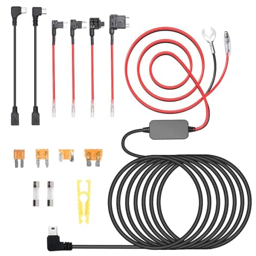 3-in-1 Hard Wire Kit USB-C & Micro/Mini USB Hardwire Kit for Dash Cams 12V-24V to 5V Car Dash Camera Power Cord with Low Voltage Protect ion, 13FT Extended Cable for Dash Camera, GPS, Radar Detector