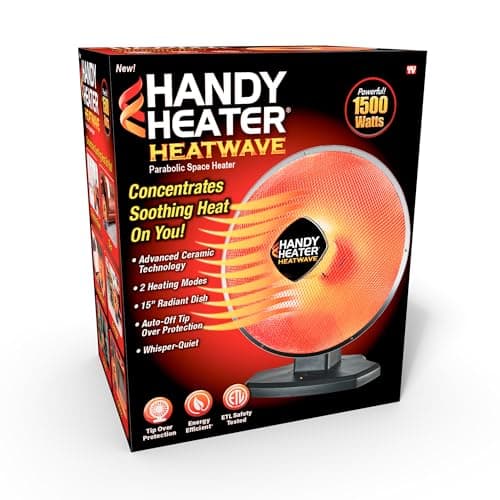 Handy Heater Heatwave Heat Dish Parabolic Space Heater – 1500W Ceramic Electric Dish w/Oscillation - 2 Heat Modes, Auto Shut-Off & Tip-Over Protection - Indoor Space Warmer Dish for Indoor Use