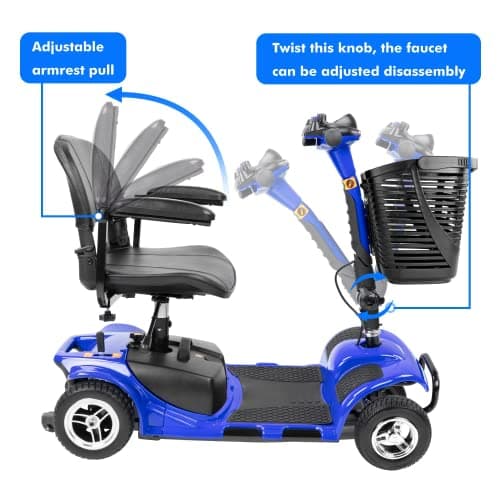 1inchome 4 Wheel Mobility Scooter, Electric Power Mobile Wheelchair for Seniors Adult with Lights- Collapsible and Compact Duty Travel Scooter w/Basket Extended Battery Light Blue 5